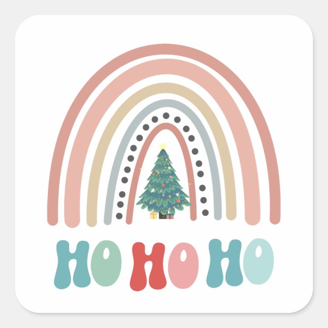 Weihnachtsregenbogenbaum mit hospho quadratischer aufkleber (Vorderseite)