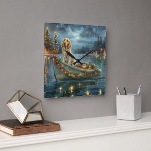 Weihnachtsreise des englischen Setters Quadratische Wanduhr