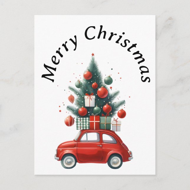 Weihnachtsreise mit Geschenken Feiertagspostkarte (Vorderseite)