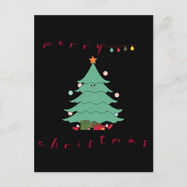 Weihnachtsreise Postkarte | Kawaii Christmas Tree (Vorderseite)