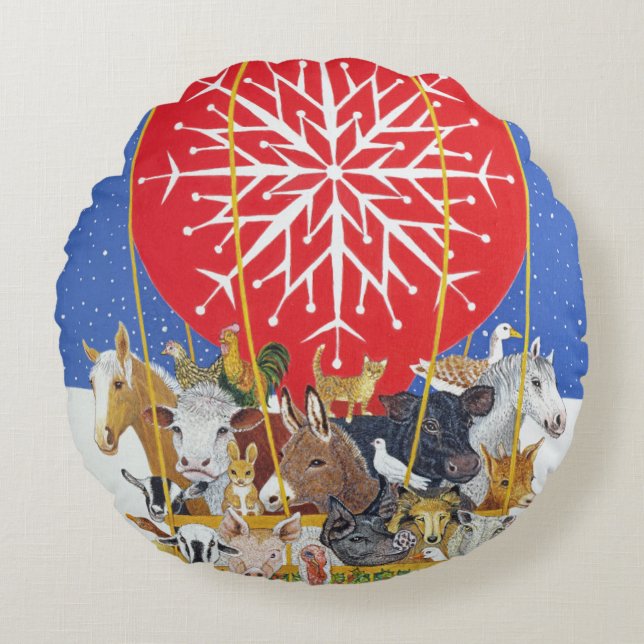 Weihnachtsreise Rundes Kissen (Vorderseite)