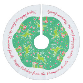 Weihnachtsren, das über Geschenkbaumrock tänzelt Polyester Weihnachtsbaumdecke