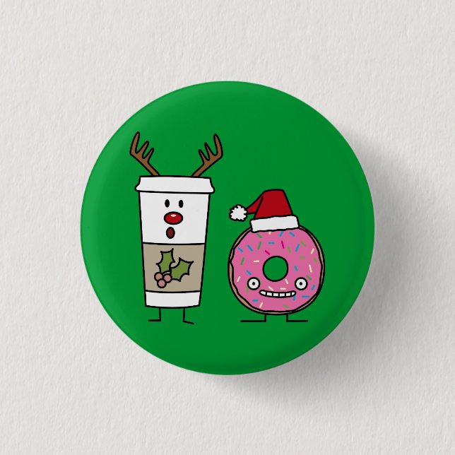 Weihnachtsren-Kaffee und Sankt-Krapfen Button (Vorderseite)