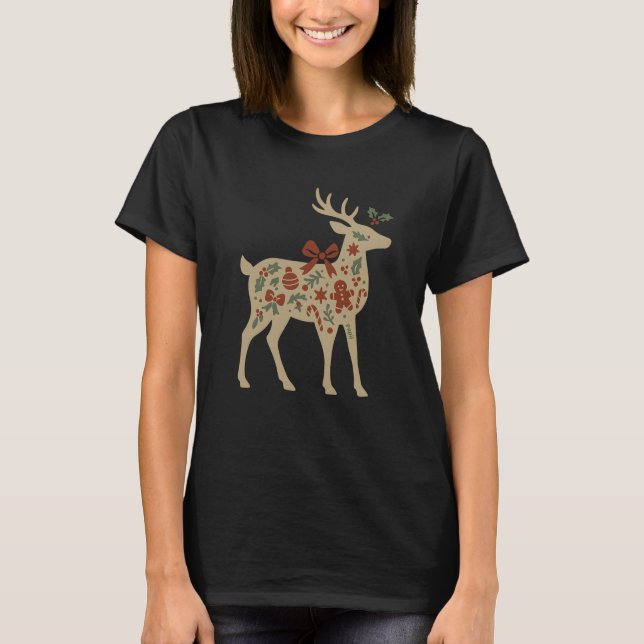 Weihnachtsrentier-Blumenkunst T-Shirt (Vorderseite)