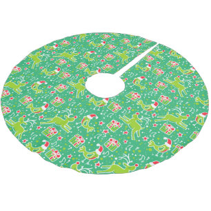 Weihnachtsrentier-Geschenke und Vögel grüner roter Polyester Weihnachtsbaumdecke