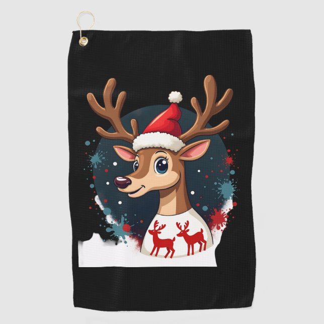 Weihnachtsrentier Golfhandtuch (Vorderseite)
