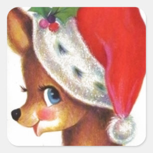 Weihnachtsrentier im Vintage-Stil Quadratischer Aufkleber