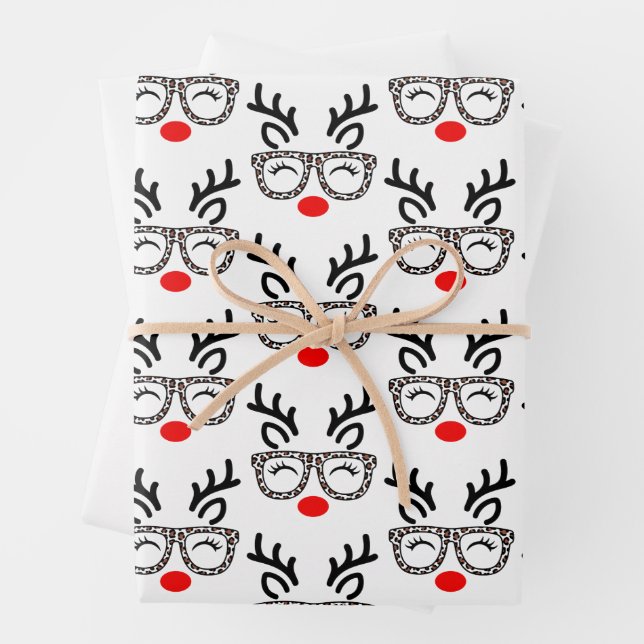 Weihnachtsrentier Leopardengläser Urlaub Geschenkpapier Set (Beispiel)
