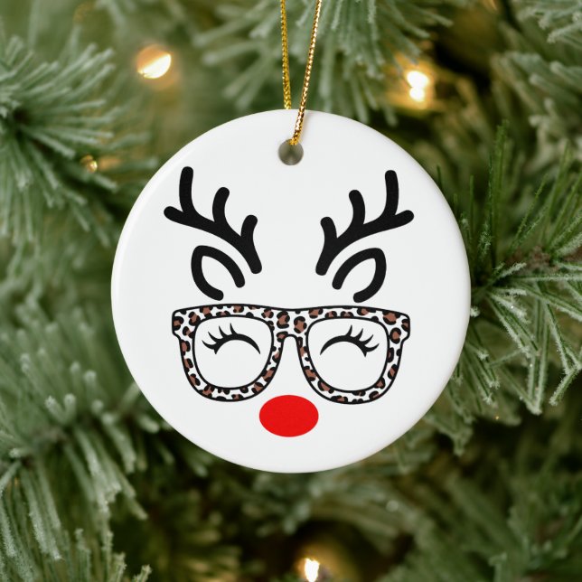 Weihnachtsrentier Leopardengläser Urlaub Keramik Ornament (Baum)