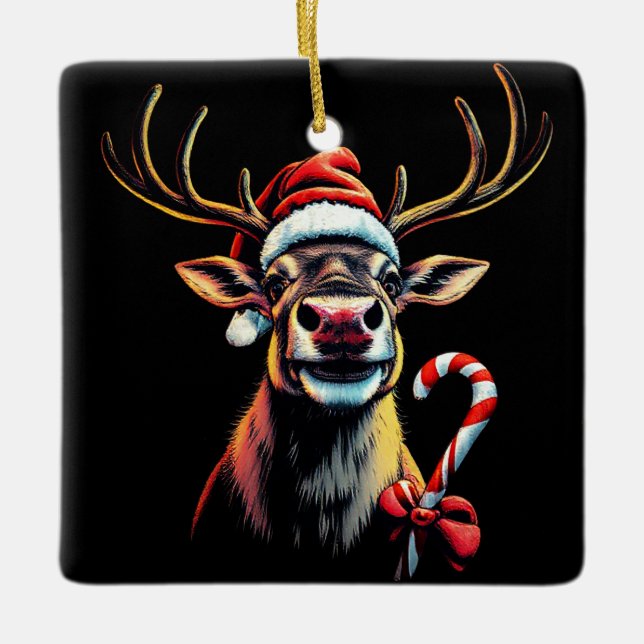 Weihnachtsrentier mit zwei Seiten Keramikornament (Vorderseite)
