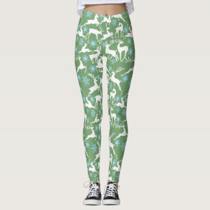Weihnachtsrentier-Muster, weiß 02 L grüner Hinterg Leggings