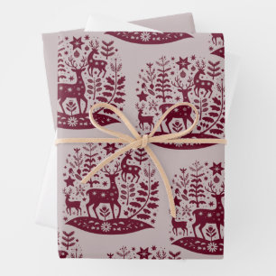 Weihnachtsrentier nordische Volkskunst skandinavis Geschenkpapier Set