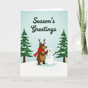 Weihnachtsrentier Schneemann Karte