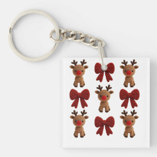 Weihnachtsrentier und Schleifen Kokettengarn Schlüsselanhänger