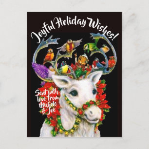 Weihnachtsrentier, Vögel Vintage Bild Postkarte