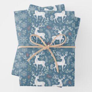 Weihnachtsrentier, Waldbeeren, Schneeflocken  Geschenkpapier Set