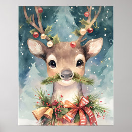 Weihnachtsrentier-Wasserfarben-Wandbild-Dekor Poster