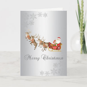  Weihnachtsrentier Weihnachtsmann Schlitten Silber Feiertagskarte