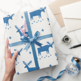 Weihnachtsrentiere. Blauwaldtiermuster Geschenkpapier
