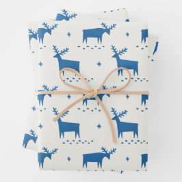 Weihnachtsrentiere. Blauwaldtiermuster Geschenkpapier Set