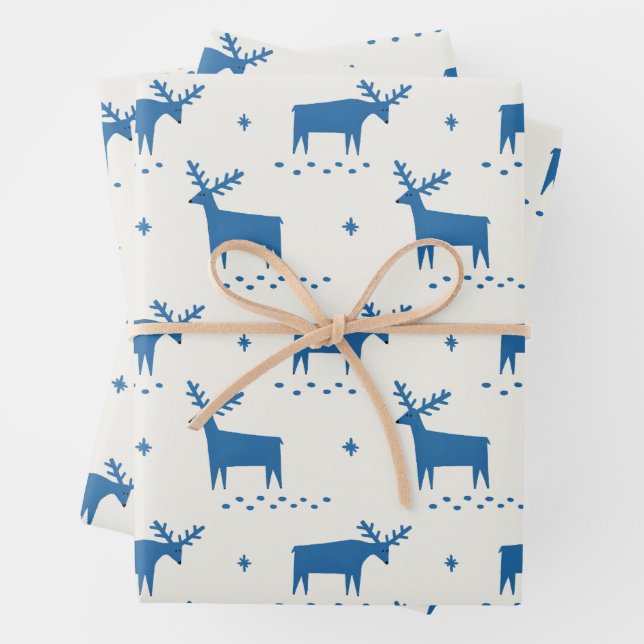 Weihnachtsrentiere. Blauwaldtiermuster Geschenkpapier Set (Beispiel)
