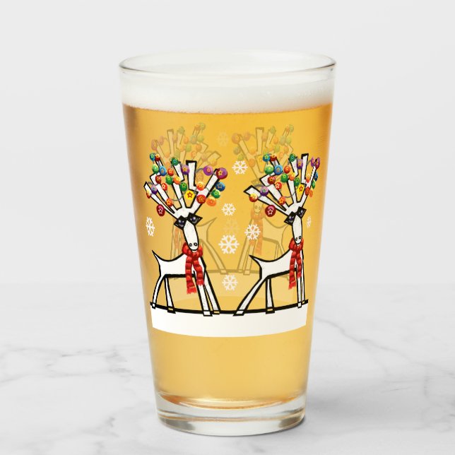 Weihnachtsrentiere Party mit Schneeflocken Glas (Rückseite (gefüllt))