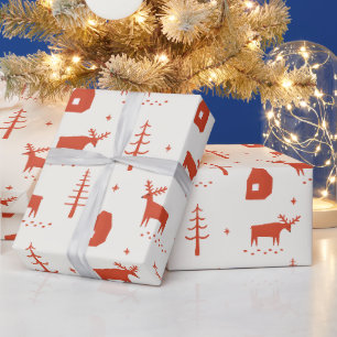 Weihnachtsrentiere. Rotes Waldtiermuster Geschenkpapier