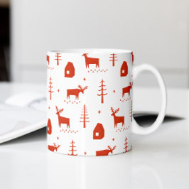 Weihnachtsrentiere. Rotes Waldtiermuster Kaffeetasse