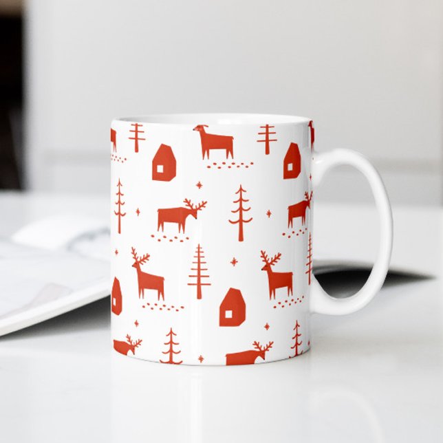 Weihnachtsrentiere. Rotes Waldtiermuster Kaffeetasse (Von Creator hochgeladen)