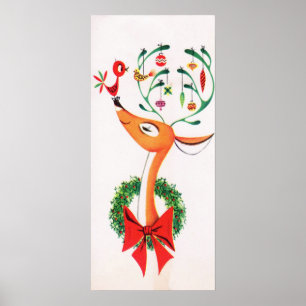 Weihnachtsretro Rentiere Holiday Vintage Plakat