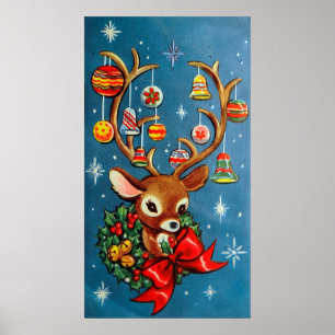 Weihnachtsretro Rentiere Holiday Vintage Plakat