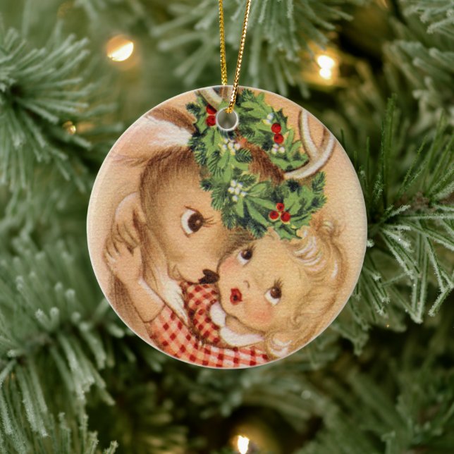Weihnachtsretro Vintage Rentiere Keramik Ornament (Baum)