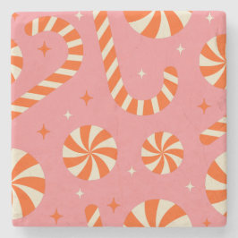 WeihnachtsRetromuster aus Candy Cany Steinuntersetzer