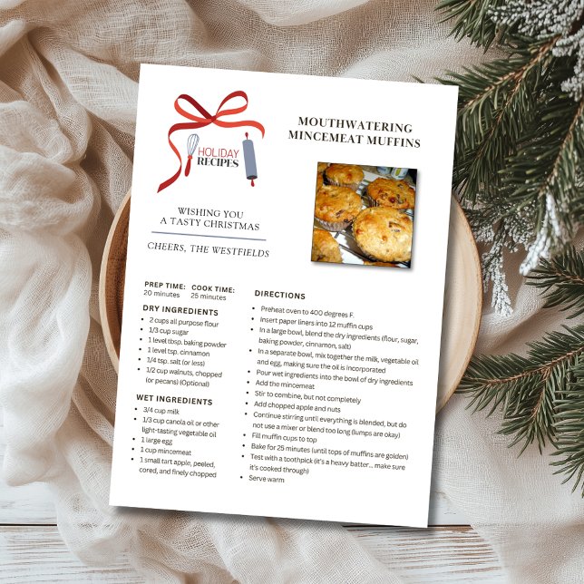 Weihnachtsrezepte Mincemeat Muffins Weihnachtskart Feiertagskarte (Holiday Recipe Mincemeat Muffins Personalized Christmas Card)