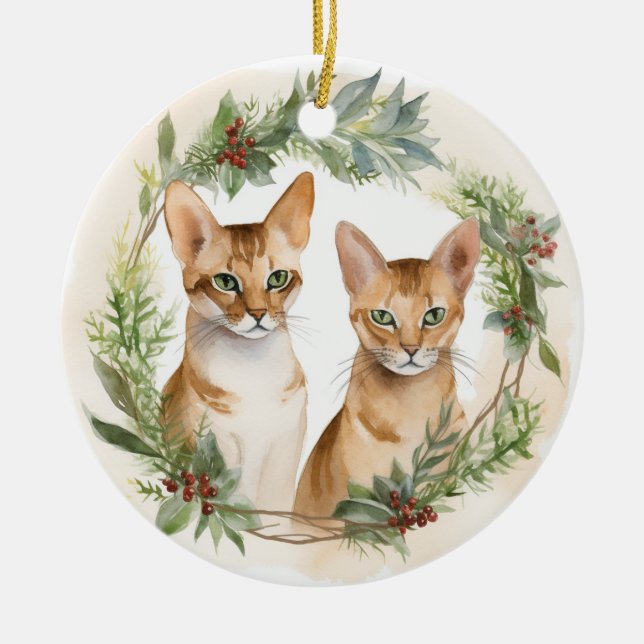 Weihnachtsrezeption: Feierliche Abessinierkatze mi Keramik Ornament (Vorne)