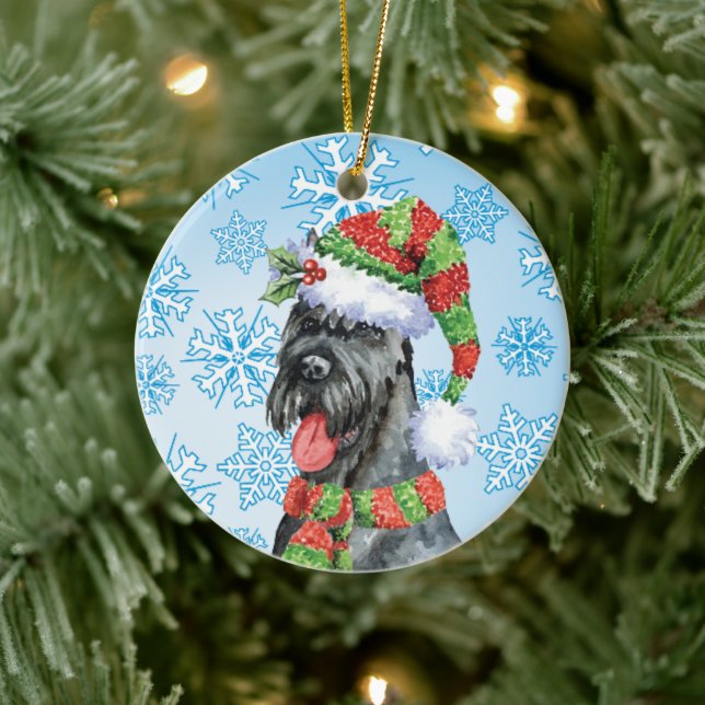 Weihnachtsriant Schnauzer Keramik Ornament (Baum)