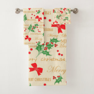 Weihnachtsribons und Hollies Badhandtuch Set