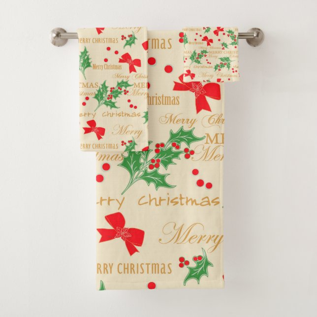 Weihnachtsribons und Hollies Badhandtuch Set (Insitu)