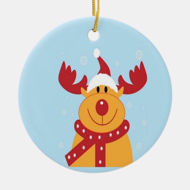 Weihnachtsrinder auf blau keramik ornament (Vorne)