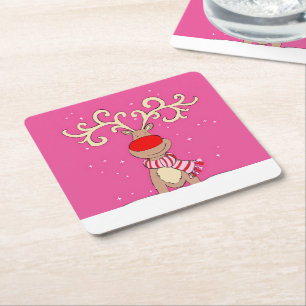 Weihnachtsrinder große Geweihe rosa Untersetzer