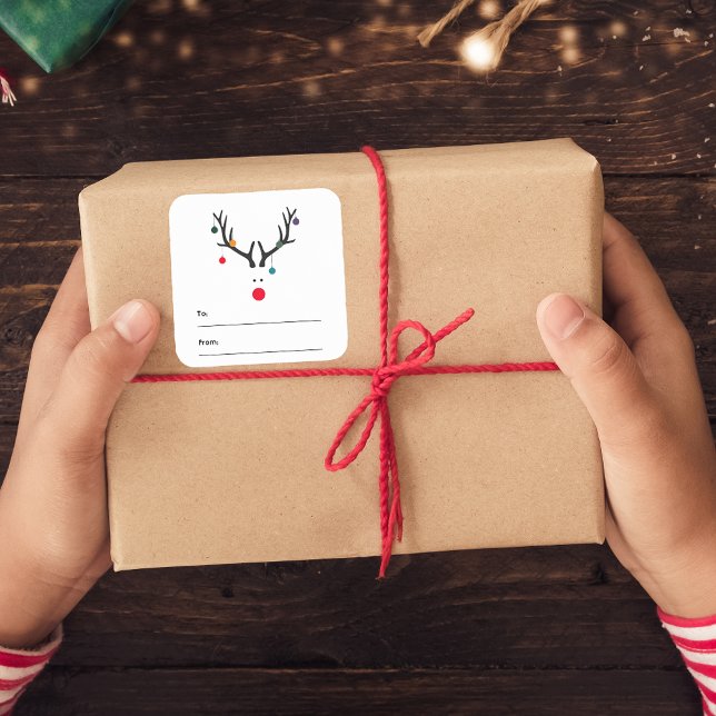 Weihnachtsrinder in weißem Rot Quadratischer Aufkleber (Von Creator hochgeladen)