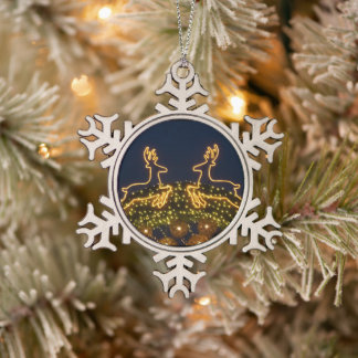 Weihnachtsrinder Schneeflocken Zinn-Ornament