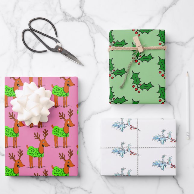 Weihnachtsrinder und Heilige Geschenkpapier Set (Vorderseite)