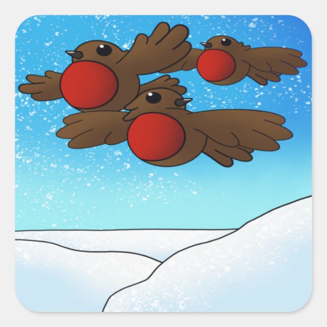 WeihnachtsRobin Birds Quadratischer Aufkleber (Vorderseite)