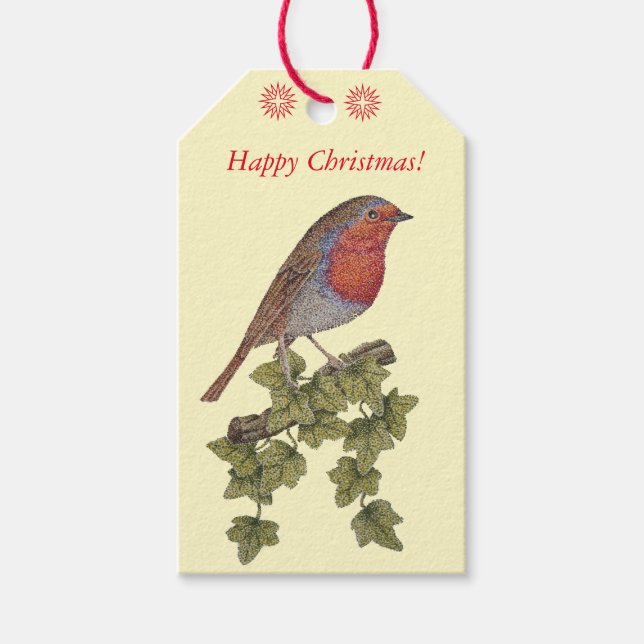 Weihnachtsrobin und Efeu-Illustration der Tierwelt Geschenkanhänger (Vorderseite)