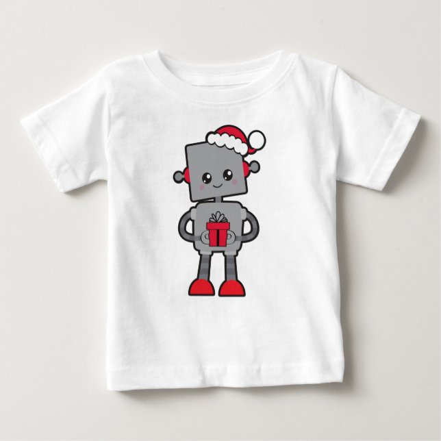 Weihnachtsrobot, Niedlicher Roboter, Weihnachtsman Baby T-shirt (Vorderseite)
