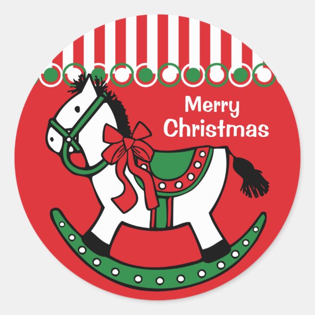Weihnachtsrockpferd Custom Runder Aufkleber (Vorderseite)