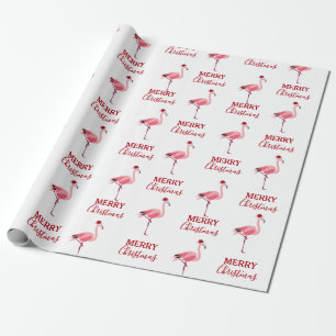 Weihnachtsrosa Flamingo Bird mit Weihnachtsmannmüt Geschenkpapier