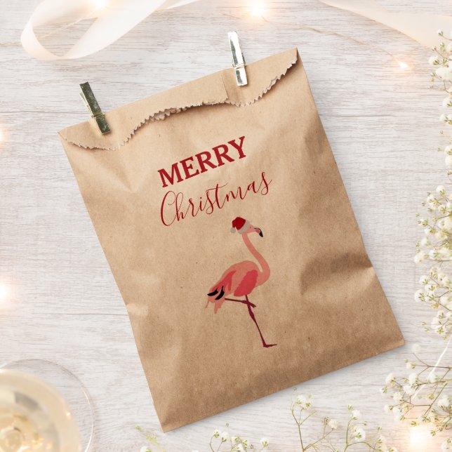 Weihnachtsrosa Flamingo Bird mit Weihnachtsmannmüt Geschenktütchen (Ausgeschnitten)
