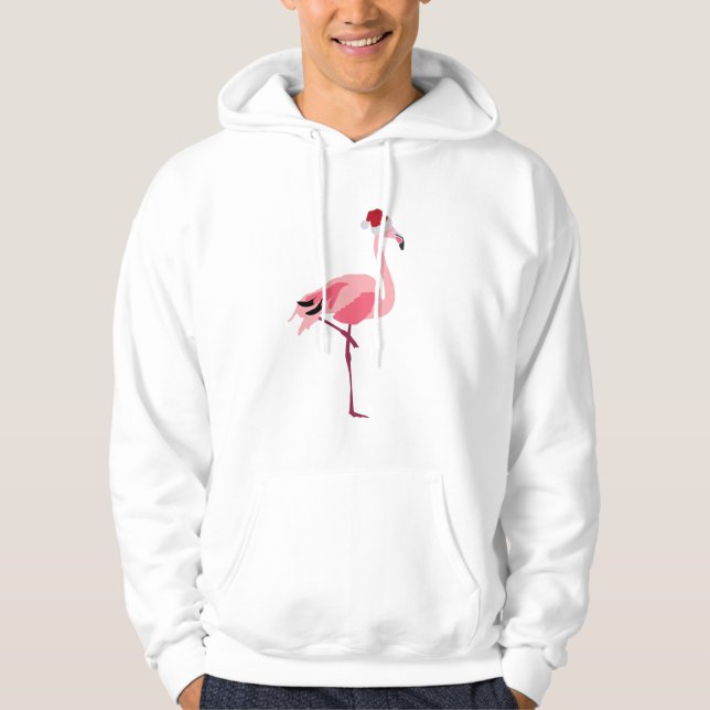 Weihnachtsrosa Flamingo Bird mit Weihnachtsmannmüt Hoodie (Vorderseite)